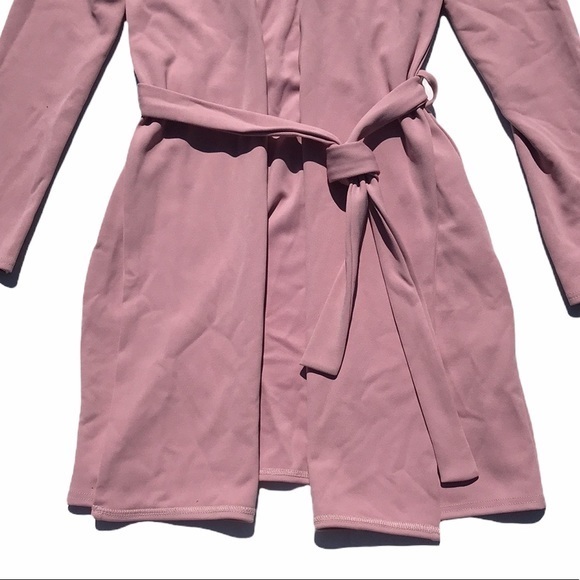 Misguided Open Front Rose Colored Tie Waist Jacket - Picture 5 of 8